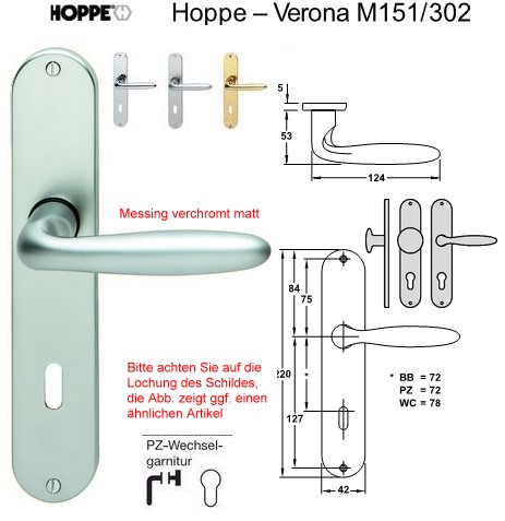 PZ <b>Wechsel </b>Zimmertrgarnitur Hoppe Verona M151/302 in Messing verchromt matt